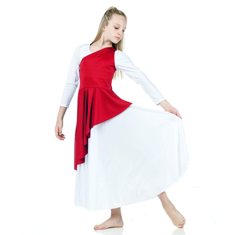 Danzcue Girlâ€™s Asymmetrical Dance Tunic Praise Dance Tunic for Girl (White Dress Not Included), Scarlet, Large-X-Large - Image 1